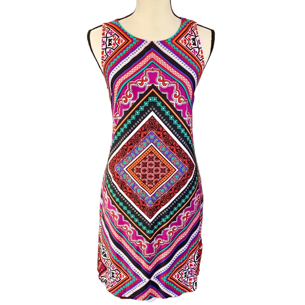 Laundry by Shelli Segal Vibrant Medallion Bohemian Print Sleeveless Dress Size 6